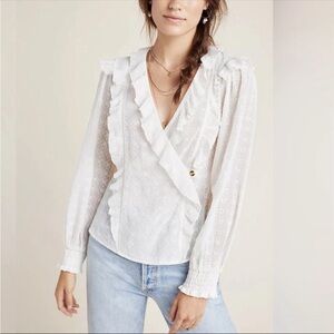 NWT Anthropologie Maeve Women Laila Blouse Off White Ruffle Eyelet Top 6